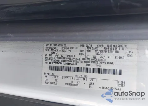 2018 Ford Transit T-250 from USA, damaged, VIN 1FTYR1CM1JKB02393